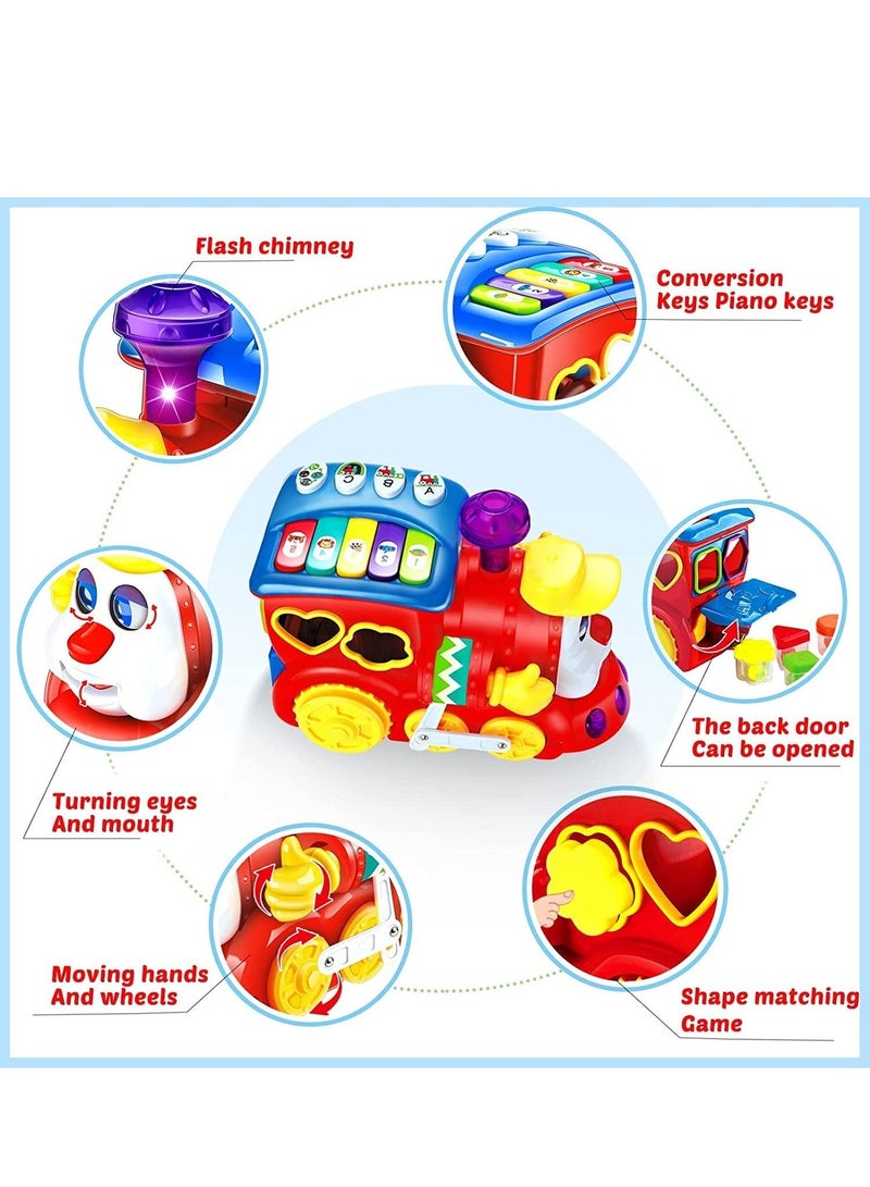 Electronic Musical Train Toys For Kids, Baby Toy Electric Train With Music Light Piano Fruit Shape Sorting Toys Learning Educational Toy Train Musical Toys For Baby Toddlers 1+Years Boy Girl