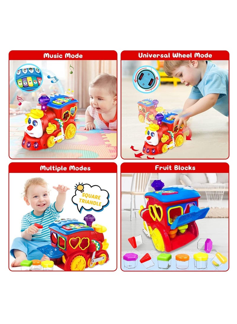 Electronic Musical Train Toys For Kids, Baby Toy Electric Train With Music Light Piano Fruit Shape Sorting Toys Learning Educational Toy Train Musical Toys For Baby Toddlers 1+Years Boy Girl