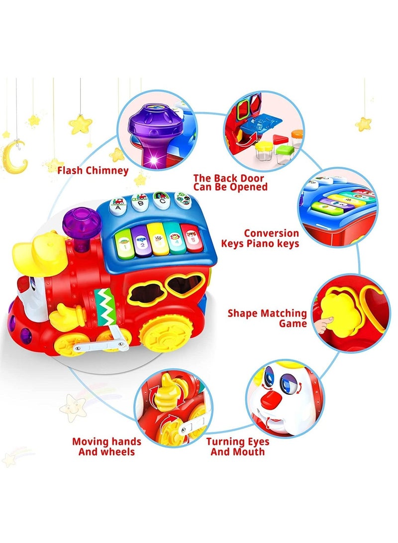 Electronic Musical Train Toys For Kids, Baby Toy Electric Train With Music Light Piano Fruit Shape Sorting Toys Learning Educational Toy Train Musical Toys For Baby Toddlers 1+Years Boy Girl