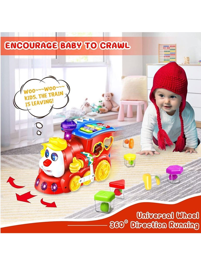 Electronic Musical Train Toys For Kids, Baby Toy Electric Train With Music Light Piano Fruit Shape Sorting Toys Learning Educational Toy Train Musical Toys For Baby Toddlers 1+Years Boy Girl