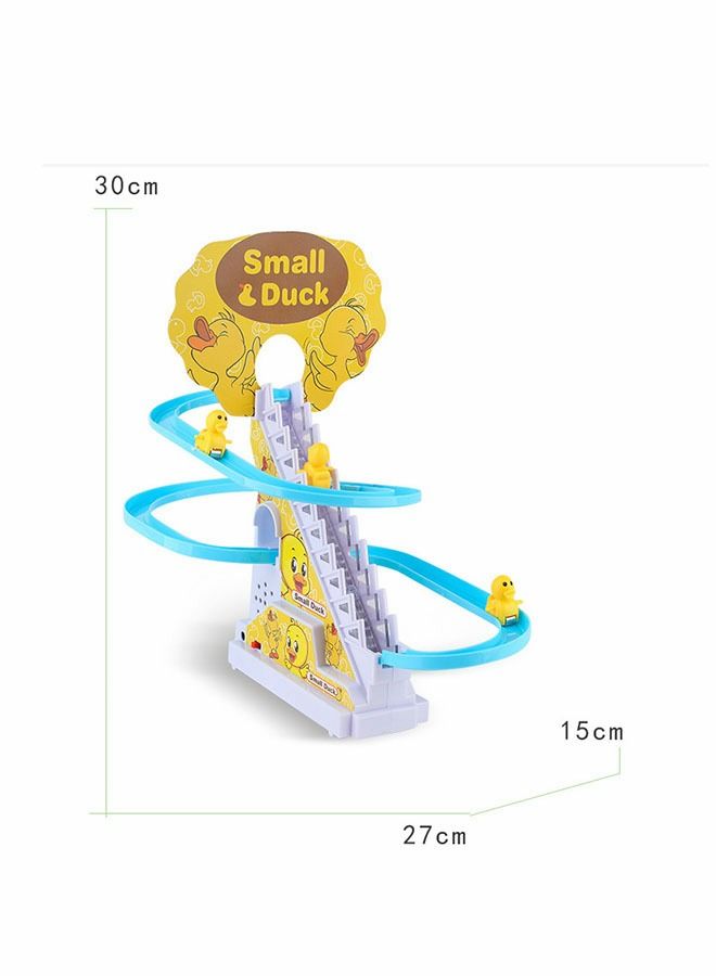 Fun Playful Yellow Duck Race Set with Flashing Lights & Music,Climb Stairs Toy Roller Coaster Toy, Jolly Duck Slide Playset