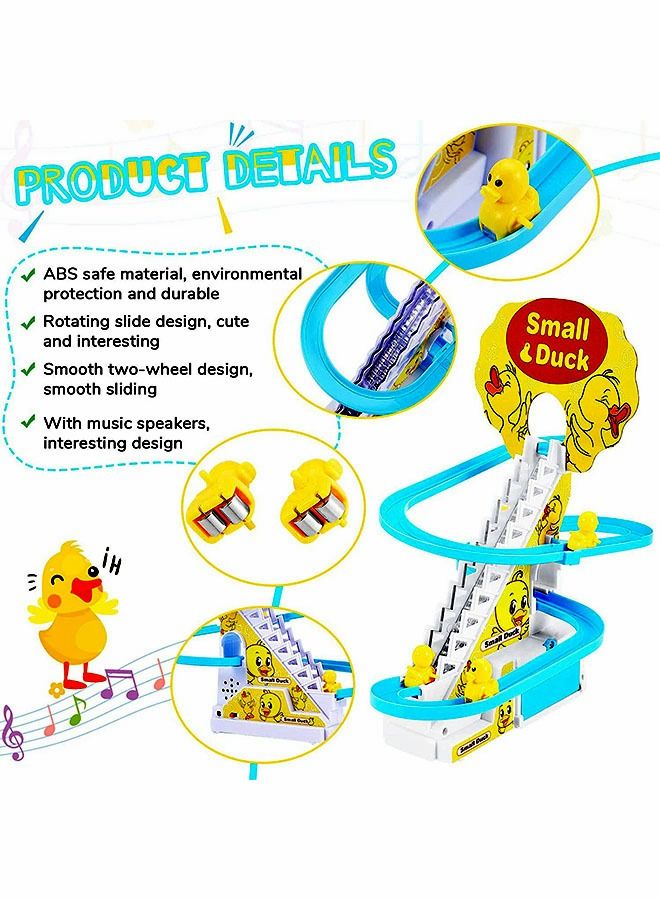 Fun Playful Yellow Duck Race Set with Flashing Lights & Music,Climb Stairs Toy Roller Coaster Toy, Jolly Duck Slide Playset