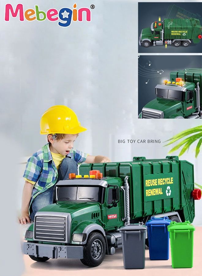Engineering Trash Vehicle Truck With Lights Sounds Inertia Car Garbage Recycling Truck Toy Set,Realistic Trash Truck Toys for Boys Kids,Multi-Functional Trash Truck
