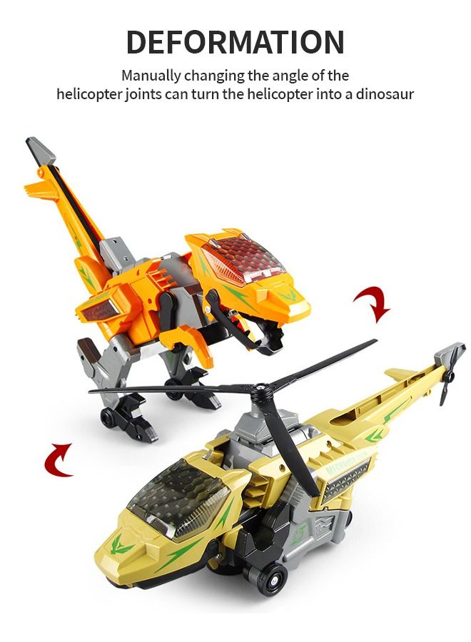 Transform Dinosaur Airplane Toy Army Helicopter Transformable Model Tyrannosaurus and Apache Helicopter with Lights and Sounds Gift for Kids Aged 3+