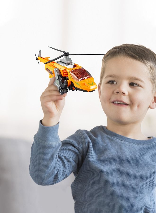 Transform Dinosaur Airplane Toy Army Helicopter Transformable Model Tyrannosaurus and Apache Helicopter with Lights and Sounds Gift for Kids Aged 3+