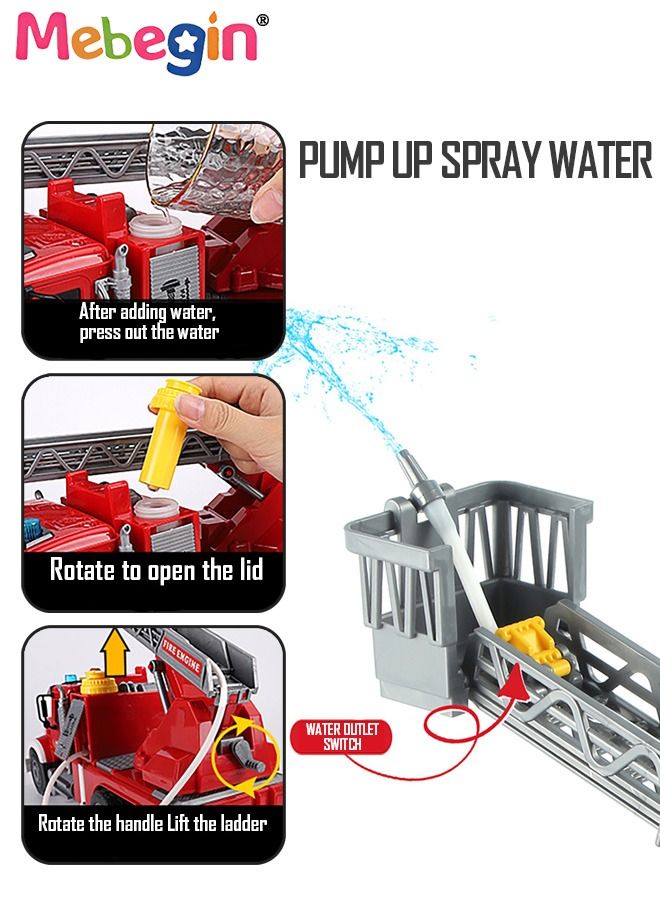 Fire Truck Toy with Lights and Sounds Friction Powered Car Fire Engine Truck with Water Pump Sirens and Extending Ladder Firefighter Toy Truck for Toddler