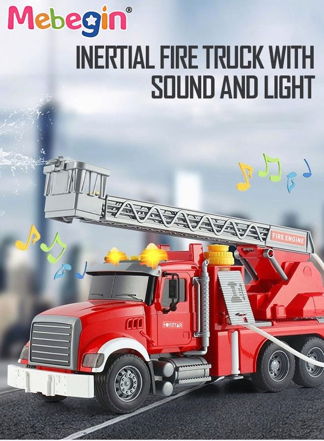 Fire Truck Toy with Lights and Sounds Friction Powered Car Fire Engine Truck with Water Pump Sirens and Extending Ladder Firefighter Toy Truck for Toddler