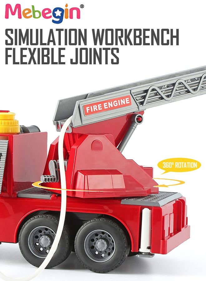 Fire Truck Toy with Lights and Sounds Friction Powered Car Fire Engine Truck with Water Pump Sirens and Extending Ladder Firefighter Toy Truck for Toddler