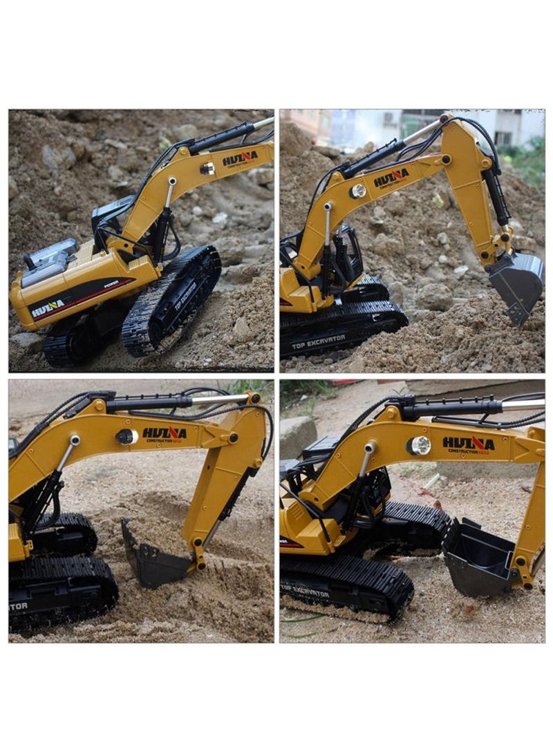 HUINA 1580 V4 Full Metal RC Excavator 23 Channel 2.4GHz Digger Construction Vehicle Hobby Professional Grade Remote Control Tractor Toy Smoke LED Lights and Sounds