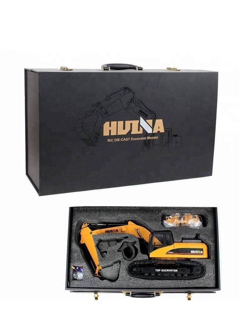 HUINA 1580 V4 Full Metal RC Excavator 23 Channel 2.4GHz Digger Construction Vehicle Hobby Professional Grade Remote Control Tractor Toy Smoke LED Lights and Sounds