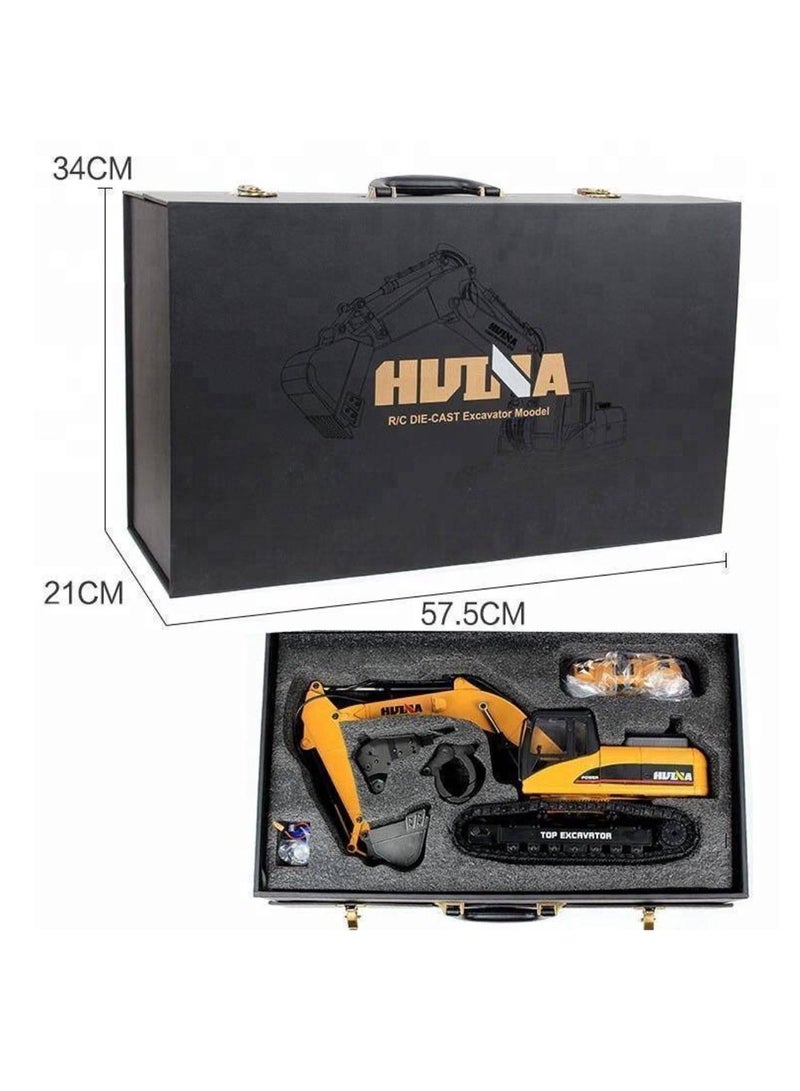 HUINA 1580 V4 Full Metal RC Excavator 23 Channel 2.4GHz Digger Construction Vehicle Hobby Professional Grade Remote Control Tractor Toy Smoke LED Lights and Sounds