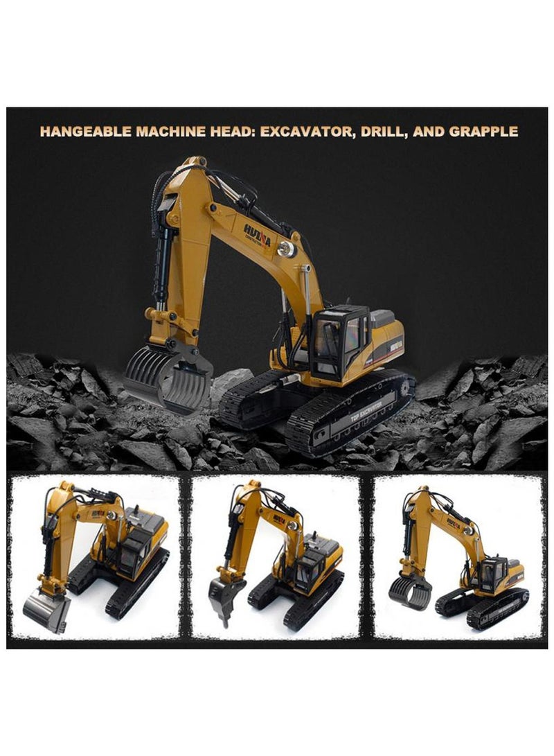 HUINA 1580 V4 Full Metal RC Excavator 23 Channel 2.4GHz Digger Construction Vehicle Hobby Professional Grade Remote Control Tractor Toy Smoke LED Lights and Sounds