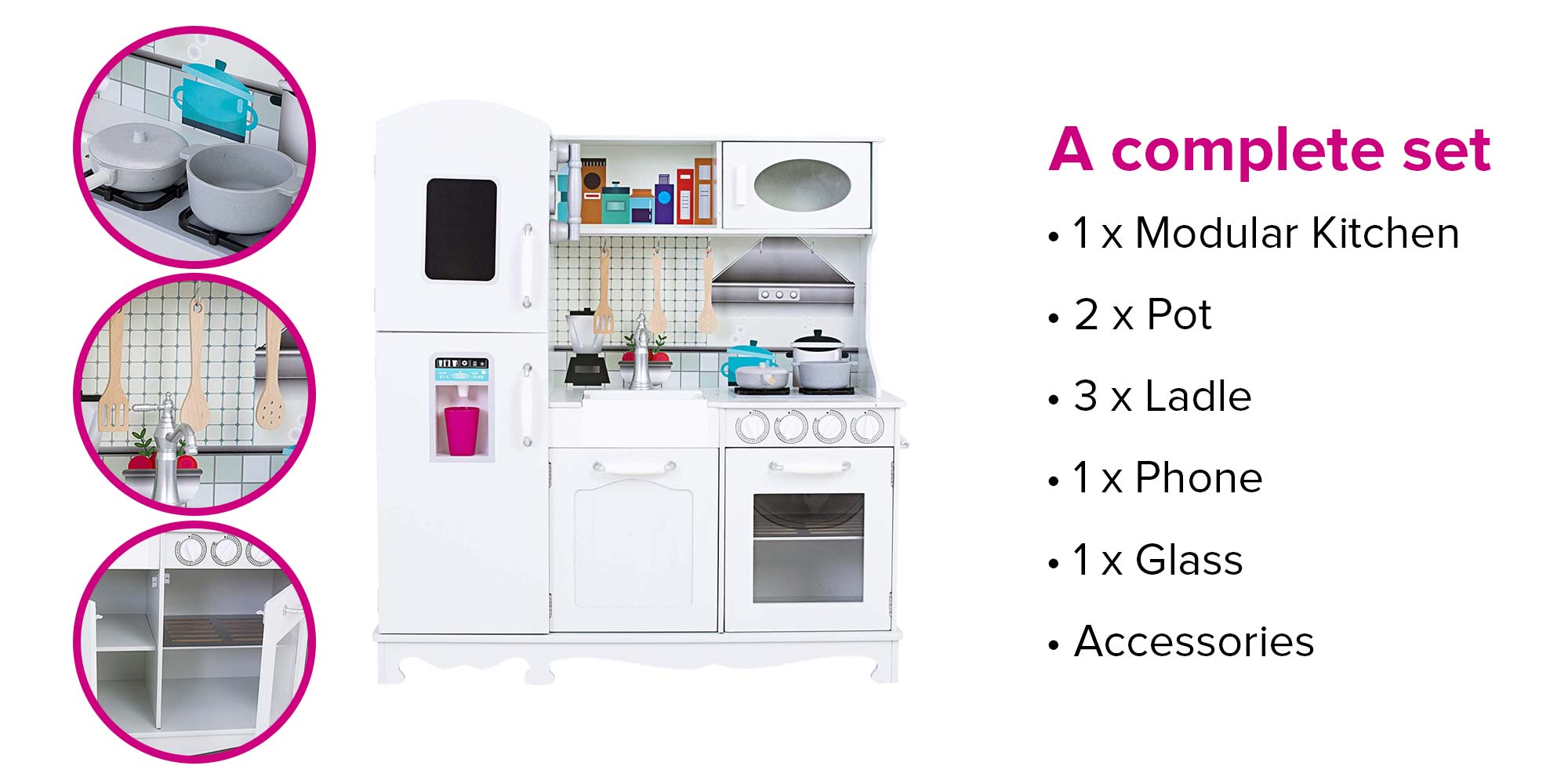 Modular Wooden Realistic Miniature Kitchen Pretend Play Toy Set For Kids 95X30X103cm