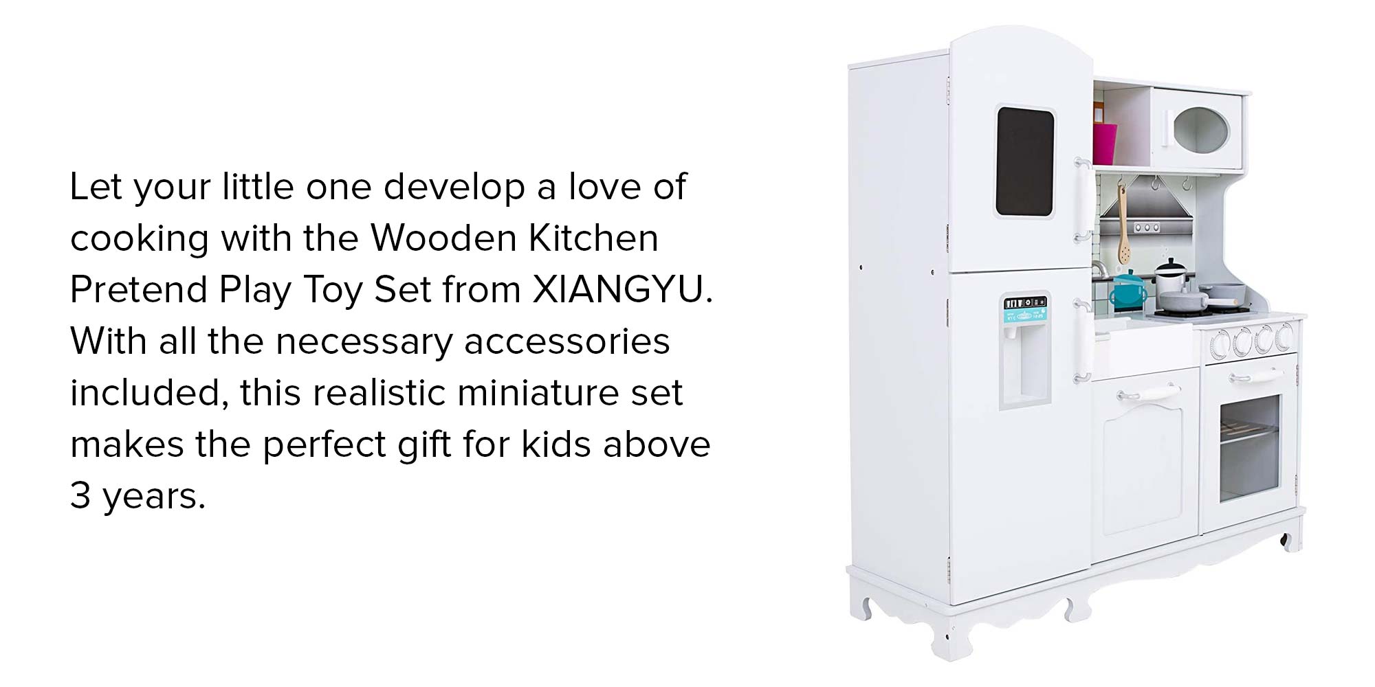 Modular Wooden Realistic Miniature Kitchen Pretend Play Toy Set For Kids 95X30X103cm