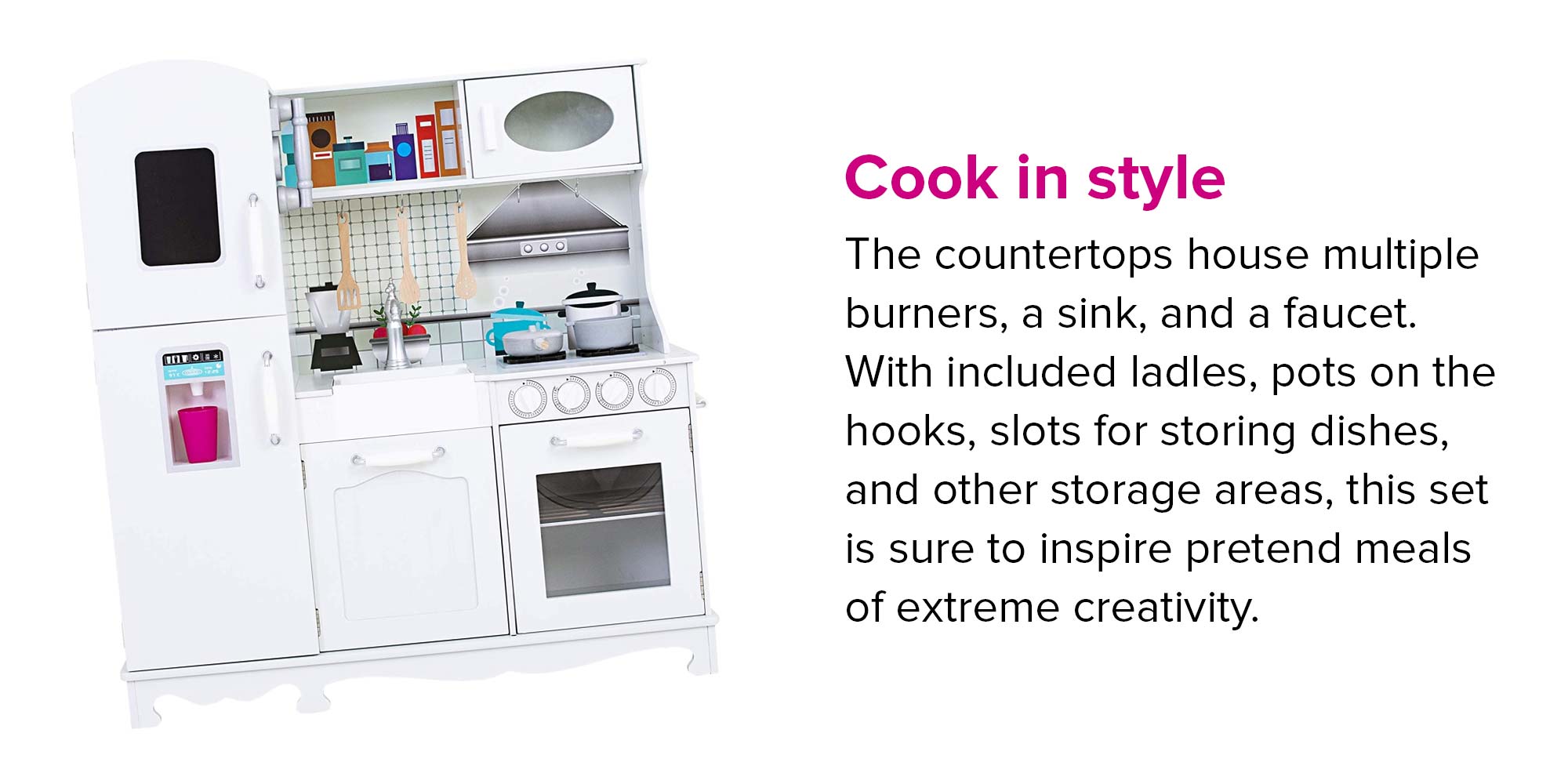 Modular Wooden Realistic Miniature Kitchen Pretend Play Toy Set For Kids 95X30X103cm