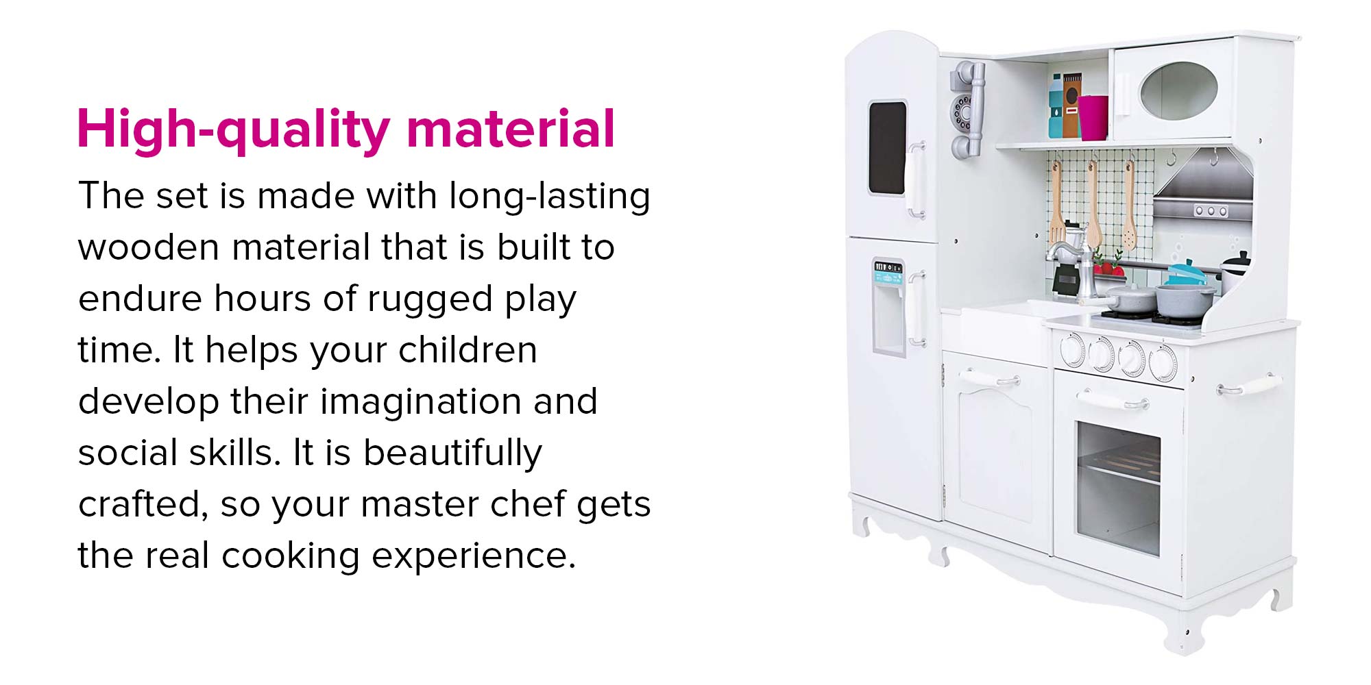 Modular Wooden Realistic Miniature Kitchen Pretend Play Toy Set For Kids 95X30X103cm