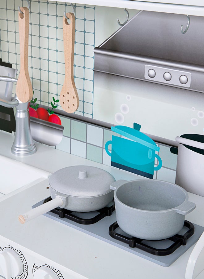 Stylish Modular Kitchen Set And Role Wooden Playset For Kids - White 95x30x103cm