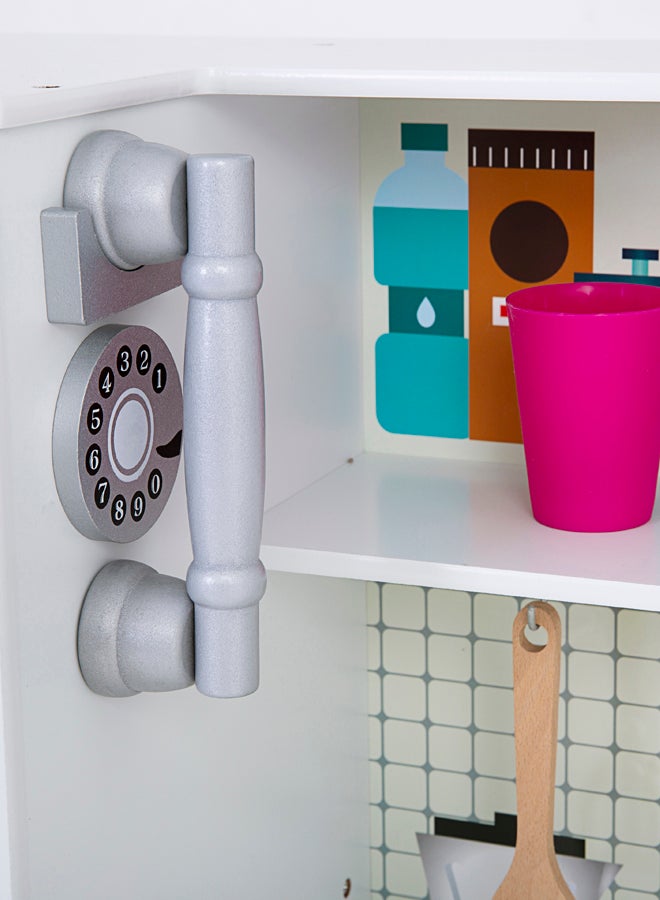 Stylish Modular Kitchen Set And Role Wooden Playset For Kids - White 95x30x103cm