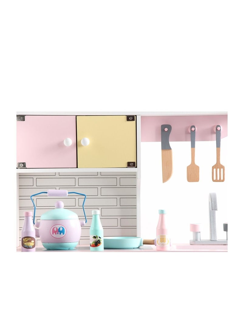 Large Wooden Kitchen With Kitchen Accessories, Oven, And Refrigerator For Boys and Girls