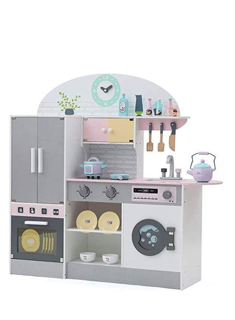 Large Wooden Kitchen With Kitchen Accessories, Oven, And Refrigerator For Boys and Girls