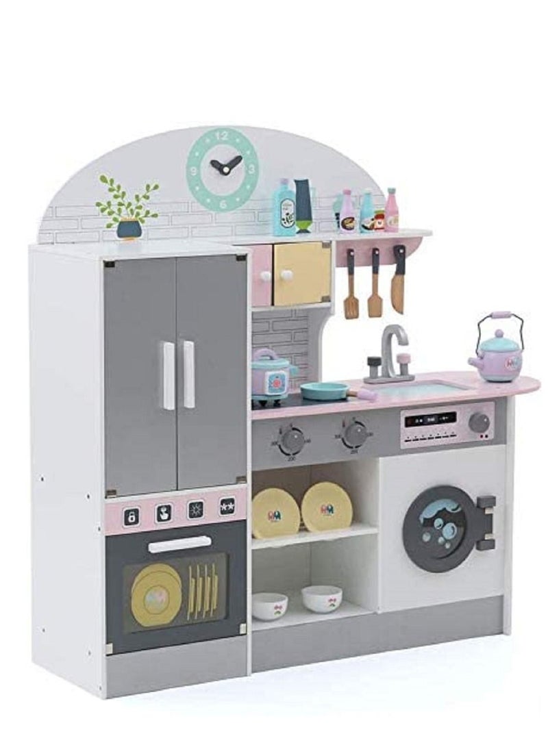 Large Wooden Kitchen With Kitchen Accessories, Oven, And Refrigerator For Boys and Girls