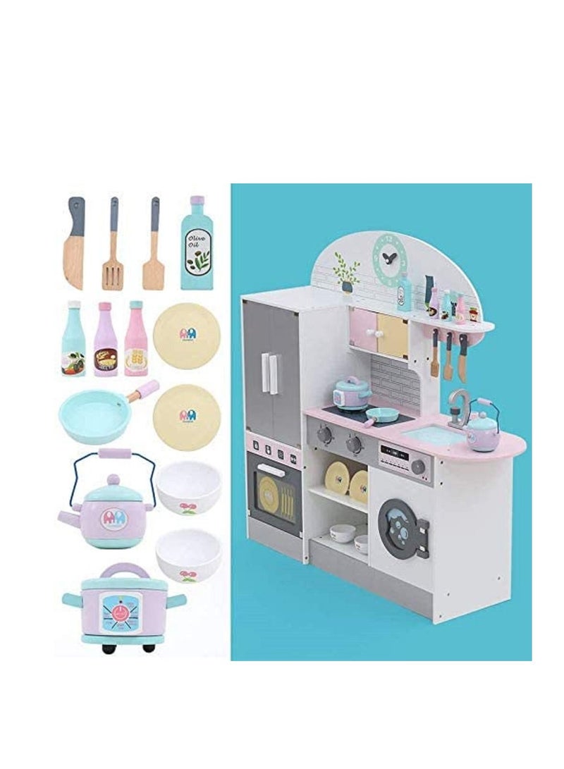 Large Wooden Kitchen With Kitchen Accessories, Oven, And Refrigerator For Boys and Girls