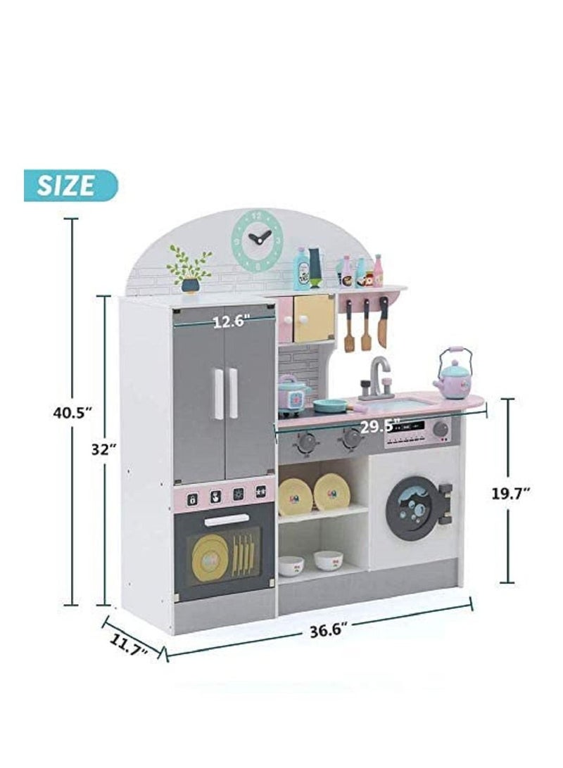 Large Wooden Kitchen With Kitchen Accessories, Oven, And Refrigerator For Boys and Girls