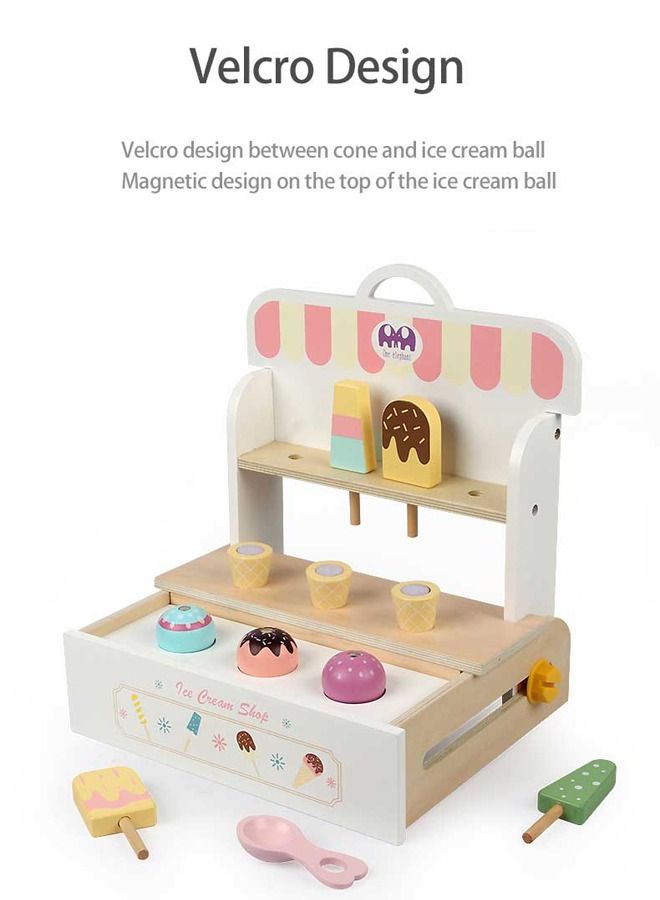 Mini Kitchen Toy Pretend Play Ice Cream Shop Toy Wooden Toys For Kids