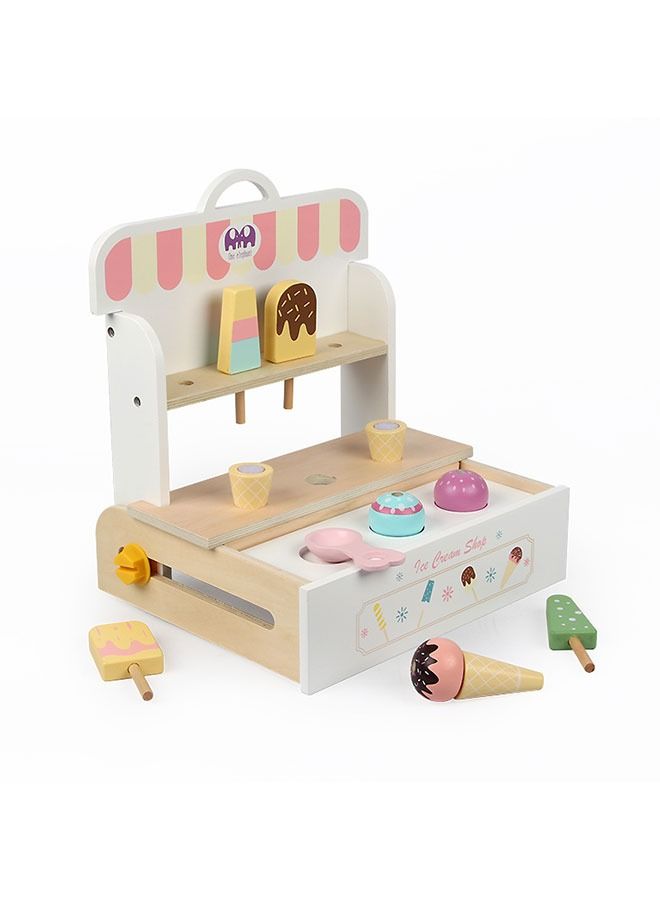Mini Kitchen Toy Pretend Play Ice Cream Shop Toy Wooden Toys For Kids