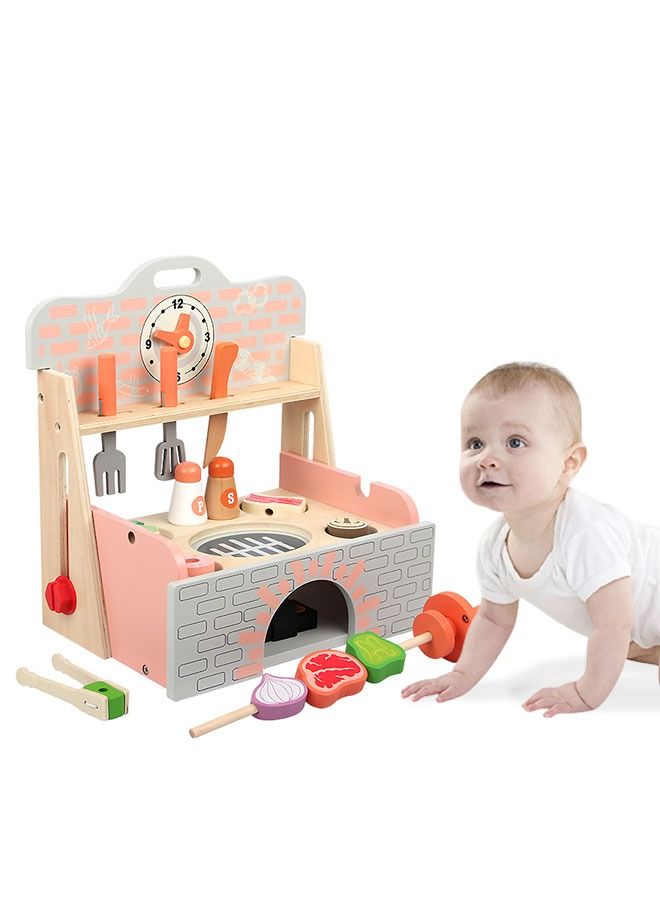 Barbecue Table Toys Play House Wooden Kitchen Pretend Game For Children