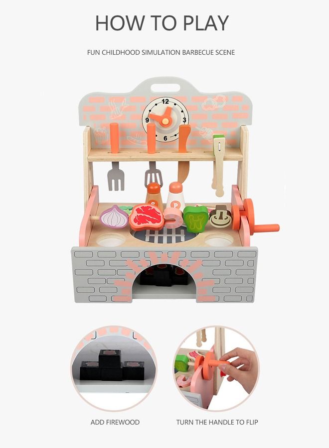 Barbecue Table Toys Play House Wooden Kitchen Pretend Game For Children