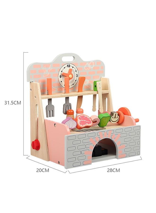 Barbecue Table Toys Play House Wooden Kitchen Pretend Game For Children