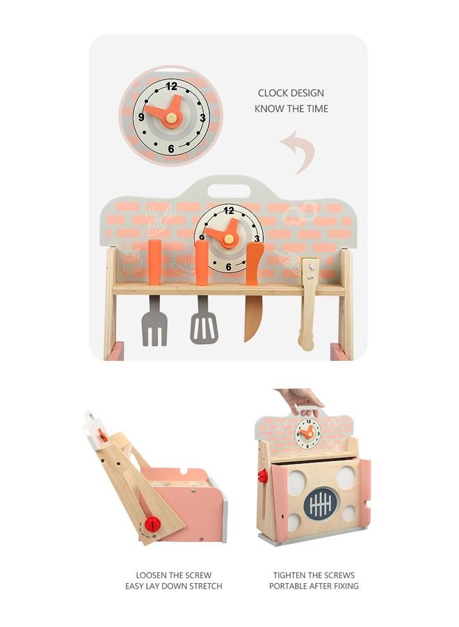 Barbecue Table Toys Play House Wooden Kitchen Pretend Game For Children