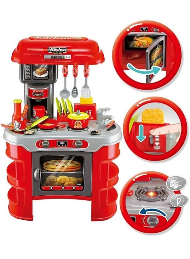 Little Chef Kids Kitchen Set For Kids Girls With Light Music Cooking Toys Kitchen Playset Pretend Play Toys Pretend Role Play Toys Kitchen Play Set Toy For Kids 2+ Years Boys Girls