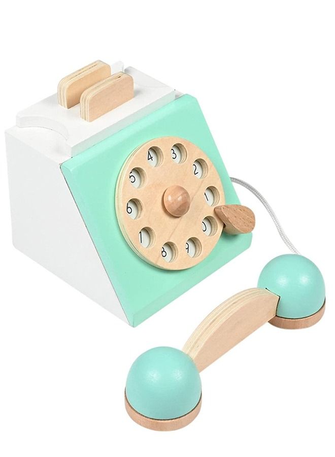 Pretend Play Wooden Landline Phone Toy For Kids, Antique Dial Phone Toy For Toddlers, Role Play Rotary Dial Phone Toy, Montessori Early Education Wooden Toys For Kids 2+ Years (Green)