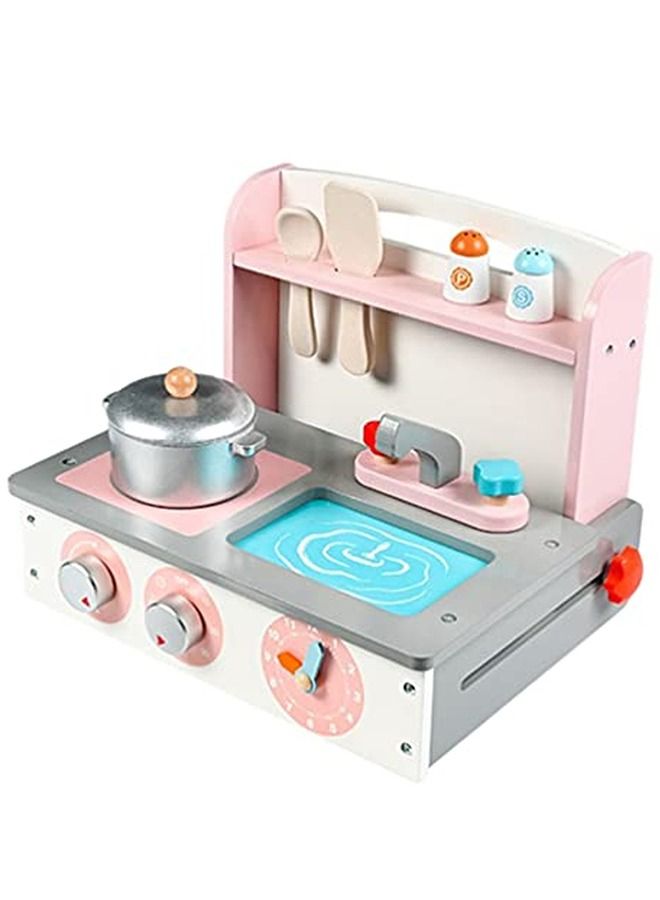 Wooden Pretend Play Kitchen Set For Kids Little Chef Play Set Toys For Kids With Accessories Role Play Cooking Set Kids With Stove, Sink, Pans Kitchen Set Toys For Girls Boys 2+Years