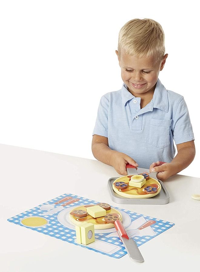 Wooden Pancake Pretend Play Kitchen Set Toys For Kids Pancake Toys For Kids With 20Pcs Play Food Accessories Cooking Kitchen Set Toys For Kids 2+ Years Girls Boys