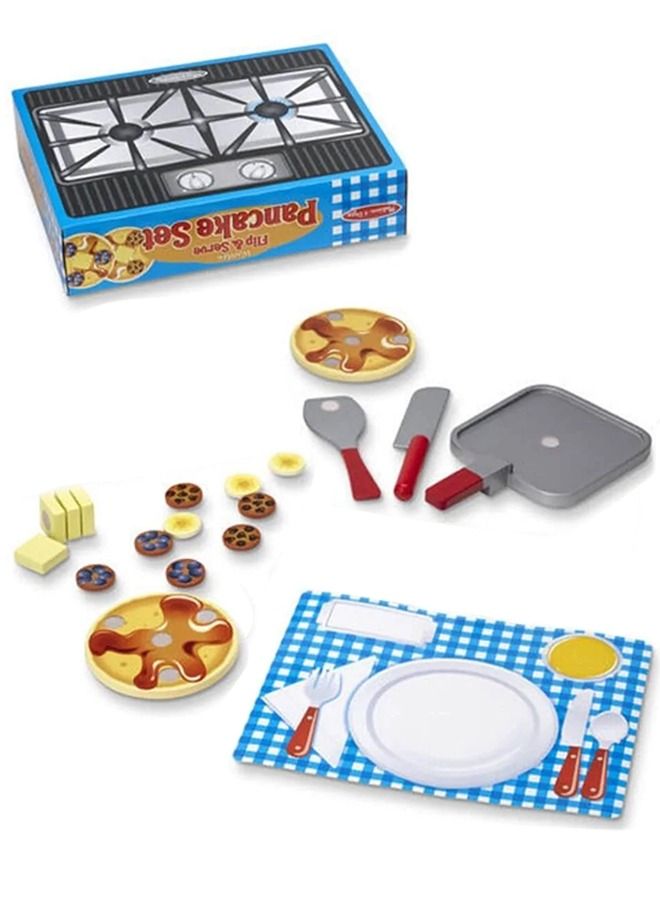Wooden Pancake Pretend Play Kitchen Set Toys For Kids Pancake Toys For Kids With 20Pcs Play Food Accessories Cooking Kitchen Set Toys For Kids 2+ Years Girls Boys