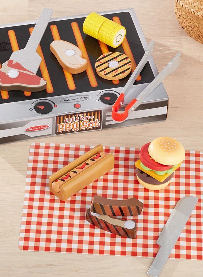 Wooden Bbq Playset Grill Set Toys For Kids, 20Pcs Portable Little Chef Pretend Play Toys For Kids With Bbq Accessories Toys, Role Play Cooking Kitchen Set Toys For Kids 2+Years Girls Boys