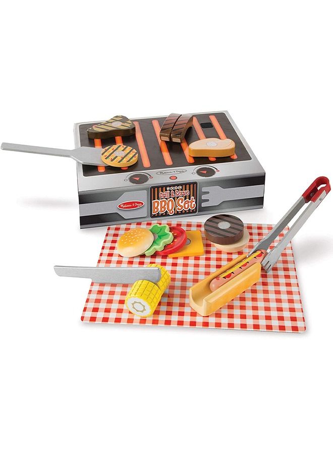 Wooden Bbq Playset Grill Set Toys For Kids, 20Pcs Portable Little Chef Pretend Play Toys For Kids With Bbq Accessories Toys, Role Play Cooking Kitchen Set Toys For Kids 2+Years Girls Boys
