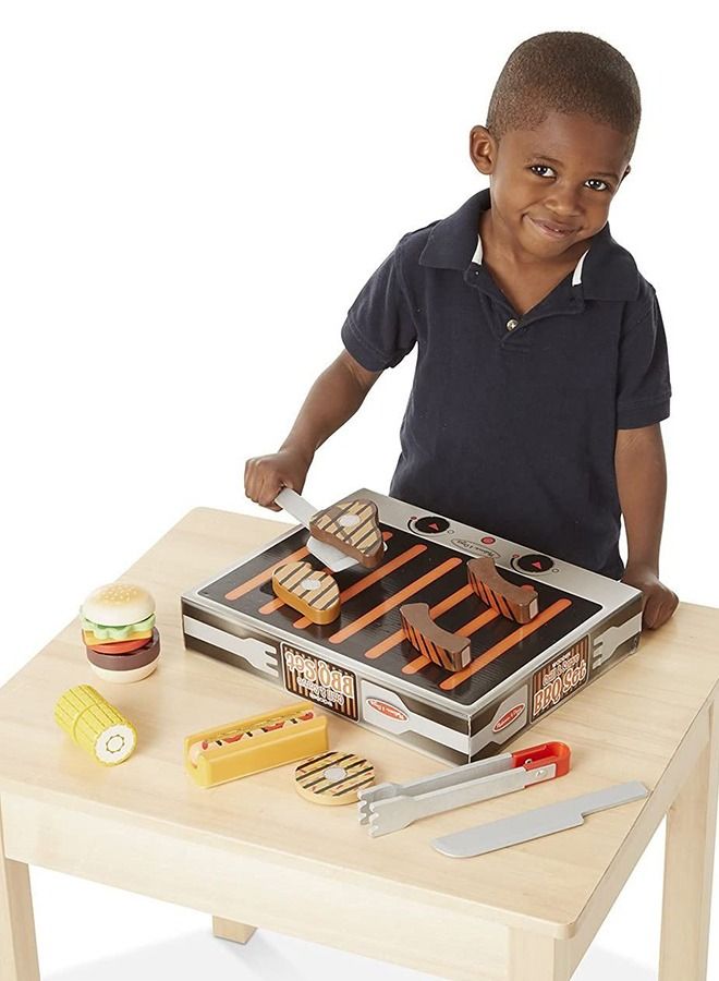Wooden Bbq Playset Grill Set Toys For Kids, 20Pcs Portable Little Chef Pretend Play Toys For Kids With Bbq Accessories Toys, Role Play Cooking Kitchen Set Toys For Kids 2+Years Girls Boys