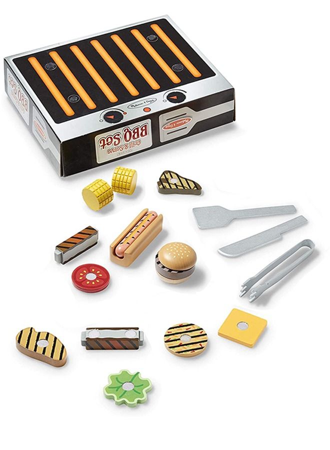 Wooden Bbq Playset Grill Set Toys For Kids, 20Pcs Portable Little Chef Pretend Play Toys For Kids With Bbq Accessories Toys, Role Play Cooking Kitchen Set Toys For Kids 2+Years Girls Boys