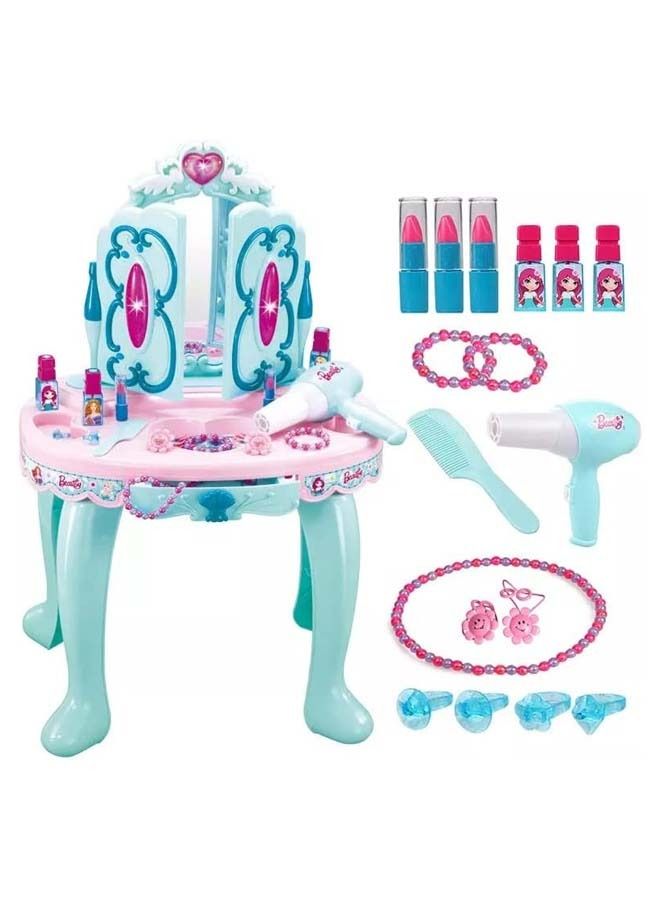 Kids Beauty Set Makeup Kit For Girls With Dressing Table Mirror Music Pretend Play Toys For Girls Role Play Toys For Kids Beauty Set For Kids Girls Kids Make Up Set Toys For Girls 2+Years Pink