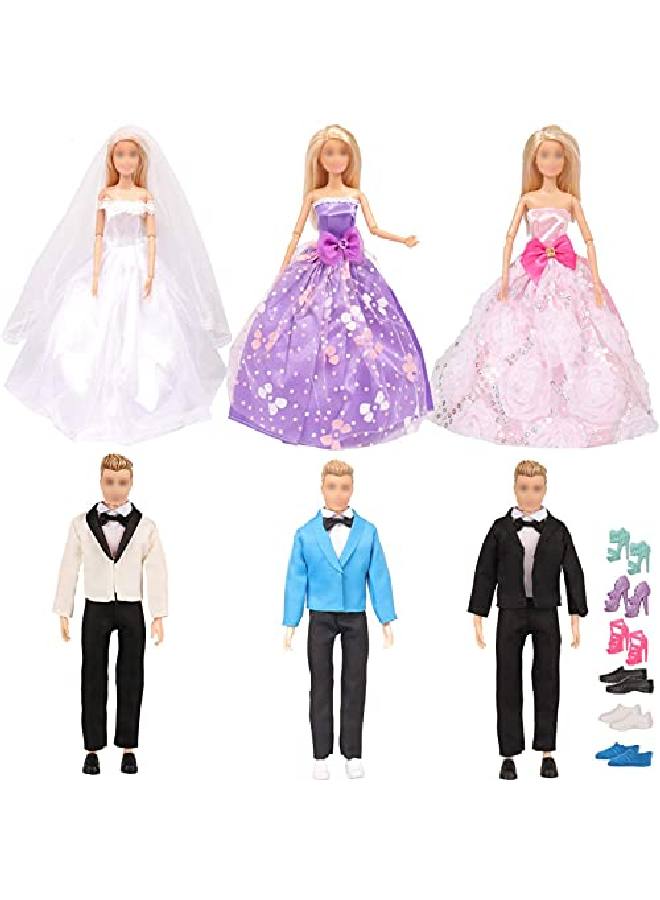 Sotogo 18 Pieces Doll Clothes And Accessories For 11.5 Inch Girl Boy Doll Happy Wedding Playset Include 6 Sets Handmade Doll Groom Suit, Wedding Dress And 6 Pairs Shoes