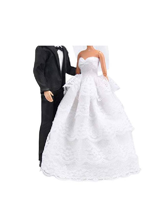 Eting Wedding Set Beautiful Gown White Bride Dress Clothes With Veil And Groom Business Suit Outfit For Boy Girl Dolls