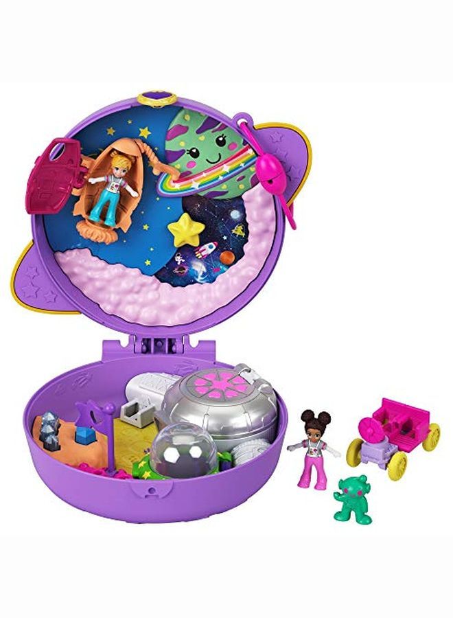 Saturn Space Explorer Compact With Fun Reveals Micro Polly And Lila Dolls Lunar Vehicle Alien Figure & Sticker Sheet; For Ages 4 Years Old & Up