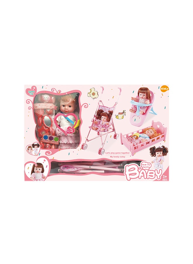 Vinyl Baby Doll With Trolley And Accessories For Kids, For Ages 3 Year And Above 63x42x10.5cm
