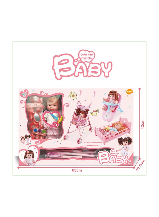 Vinyl Baby Doll With Trolley And Accessories For Kids, For Ages 3 Year And Above 63x42x10.5cm