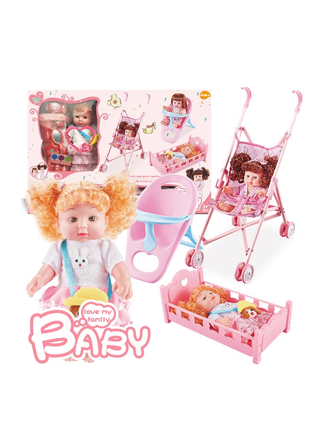 Vinyl Baby Doll With Trolley And Accessories For Kids, For Ages 3 Year And Above 63x42x10.5cm