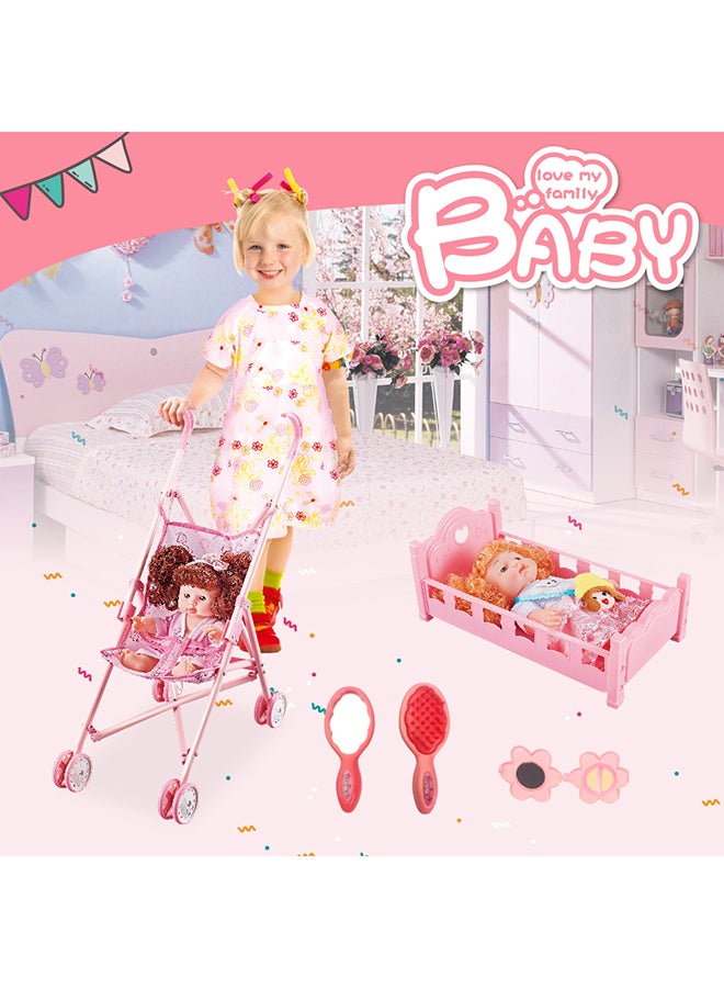Vinyl Baby Doll With Trolley And Accessories For Kids, For Ages 3 Year And Above 63x42x10.5cm